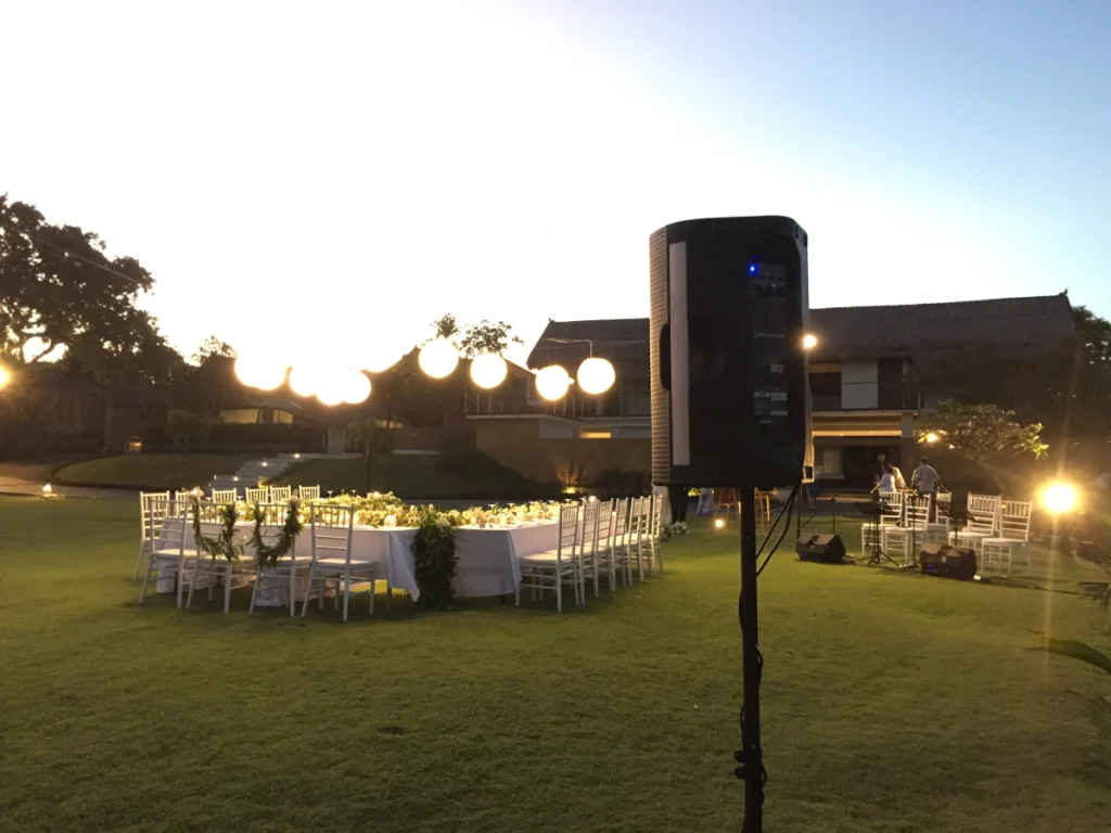 outdoor festival setup with generator powering lights and sound equipment in BC Interior