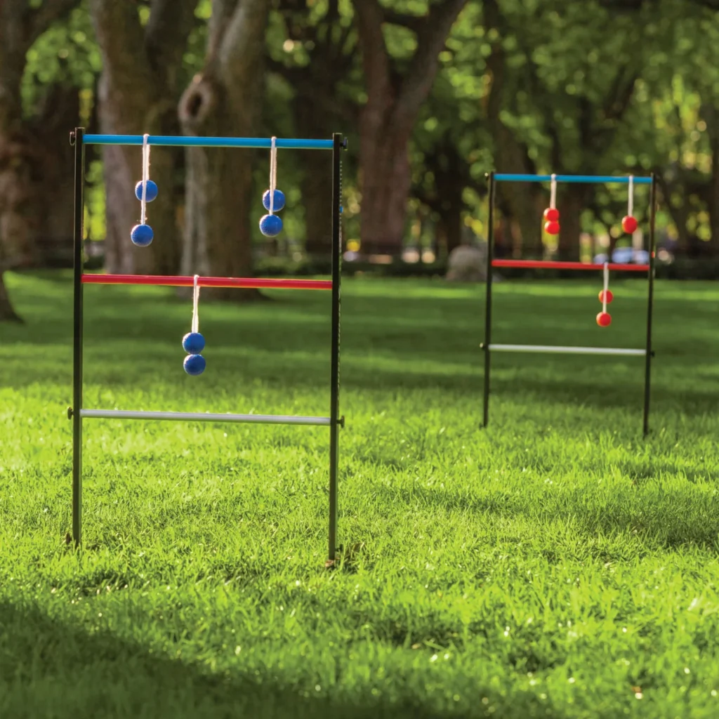 Ladder Ball lawn game setup at vineyard wedding venue in Summerland BC