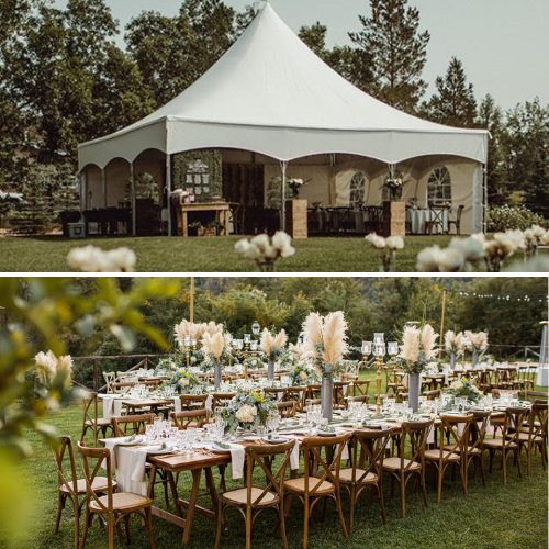 High peak tent setup for outdoor wedding – Party Rentals Armstrong BC
