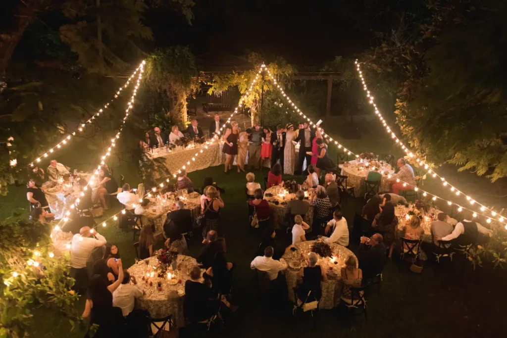 9000 watt Champion generator rental for BC events powering outdoor event tent with string lights in Okanagan BC