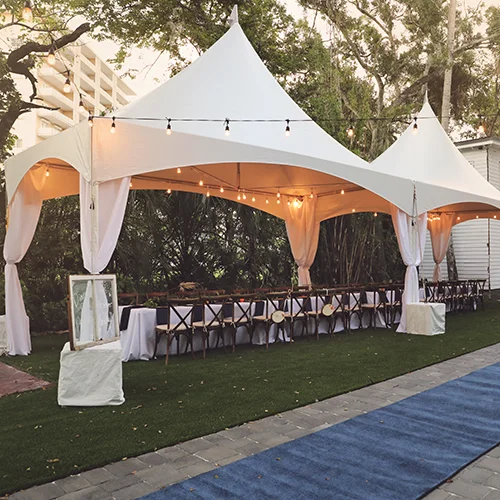 High peak tent setup for outdoor wedding – Party Rentals Penticton BC