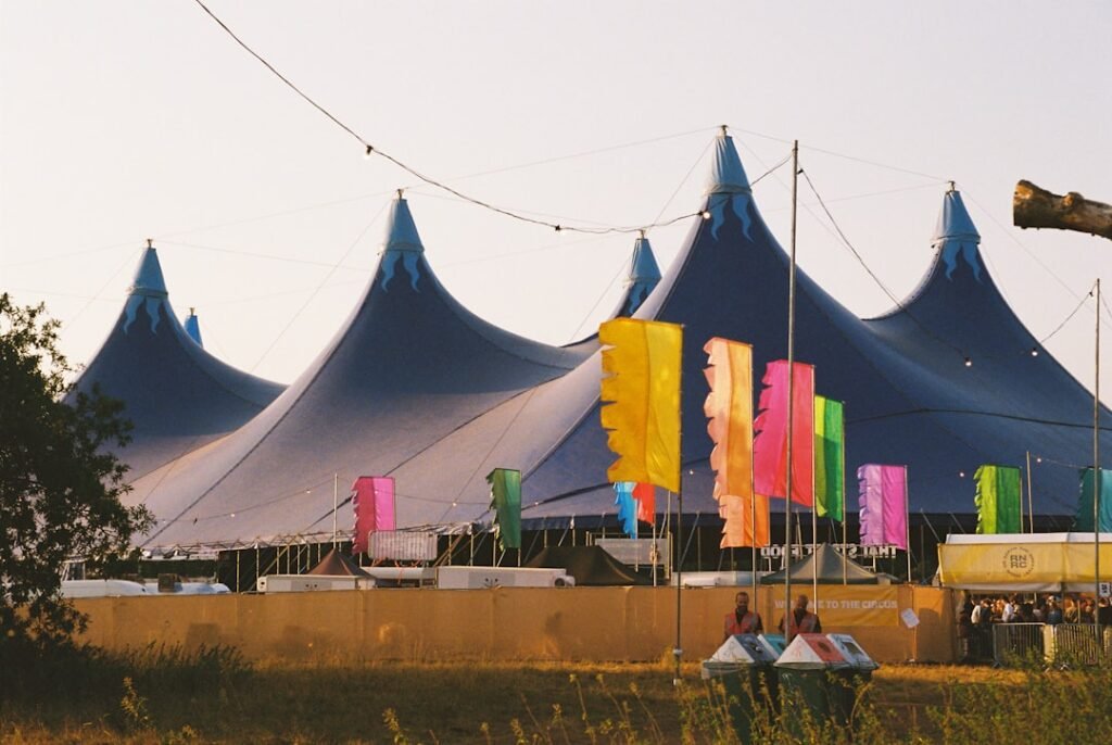 Three-stall washroom trailer set up at outdoor festival venue in BC
